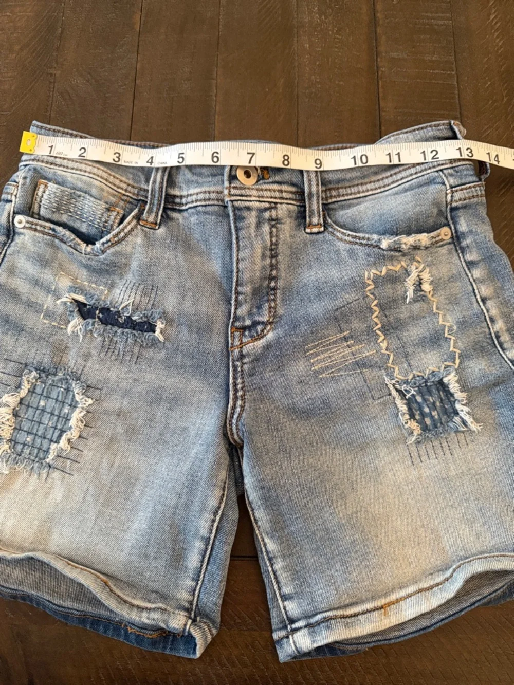 Anthropologie Pilcro & the Letterpress Blue Distressed Patchwork Denim Shorts - Picture 5 of 8